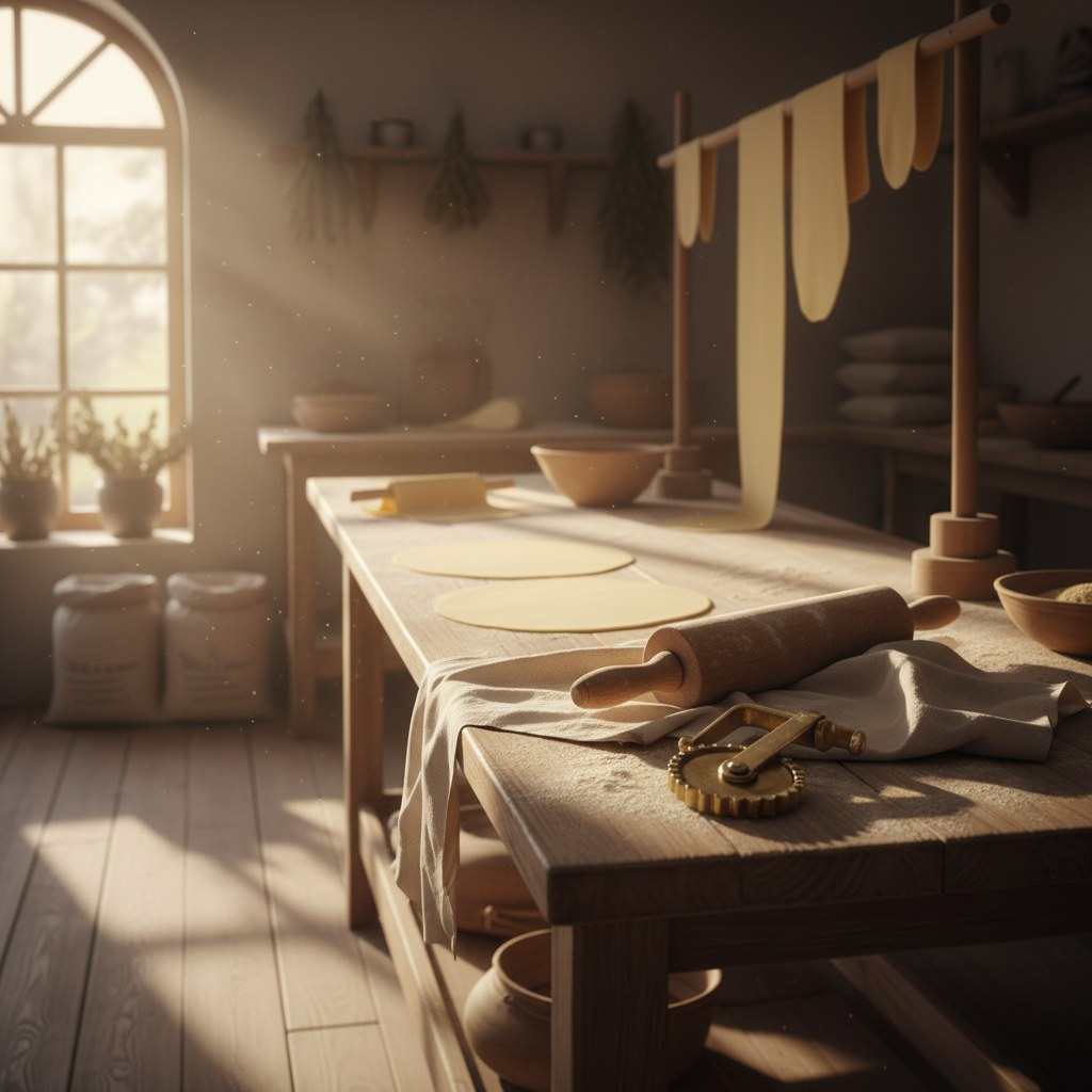 Atölyenin sabah ışığında tezgâhı