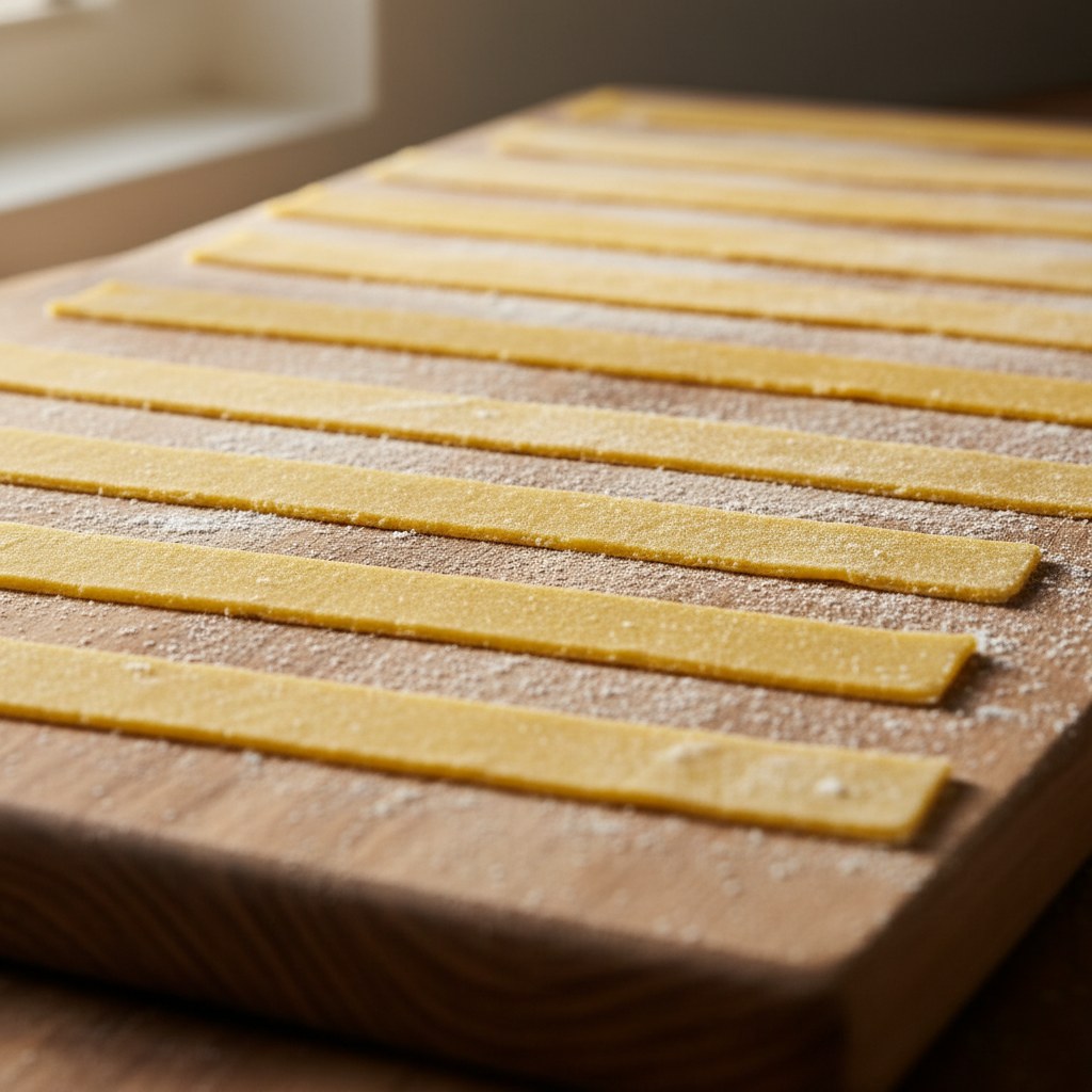 Geniş pappardelle şeritleri